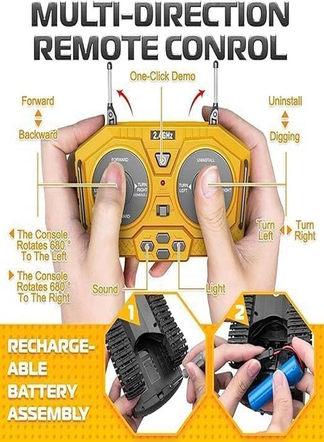 RABJET لعبة حفارة رابجيت التي تعمل بجهاز تحكم عن بعد، 11 قناة - حفارة بمقياس 1/20، بتردد 2.4 جيجاهرتز، مركبات بناء مزودة بمجرفة معدنية، دوران 680 درجة، أضواء وأصوات، مناسبة للأطفال من عمر 4 إلى 10 سنوات. - Image 4
